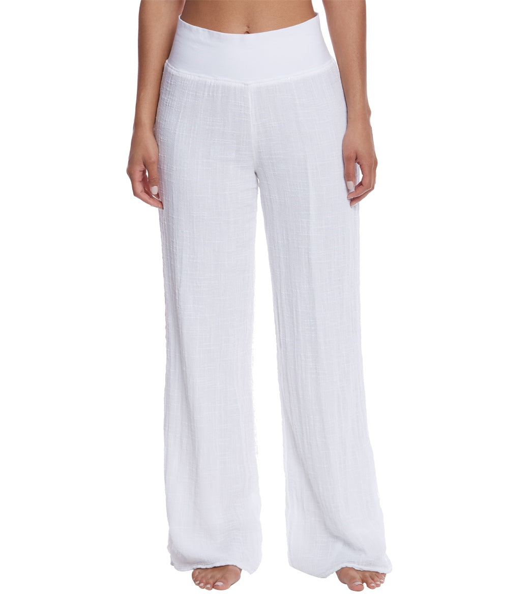 white cotton yoga pants
