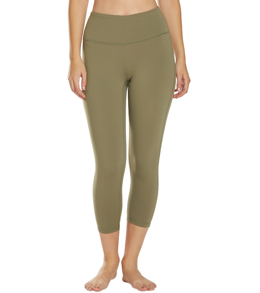 prAna Transform High Waisted Yoga Capri Pants - Rye Green Cotton