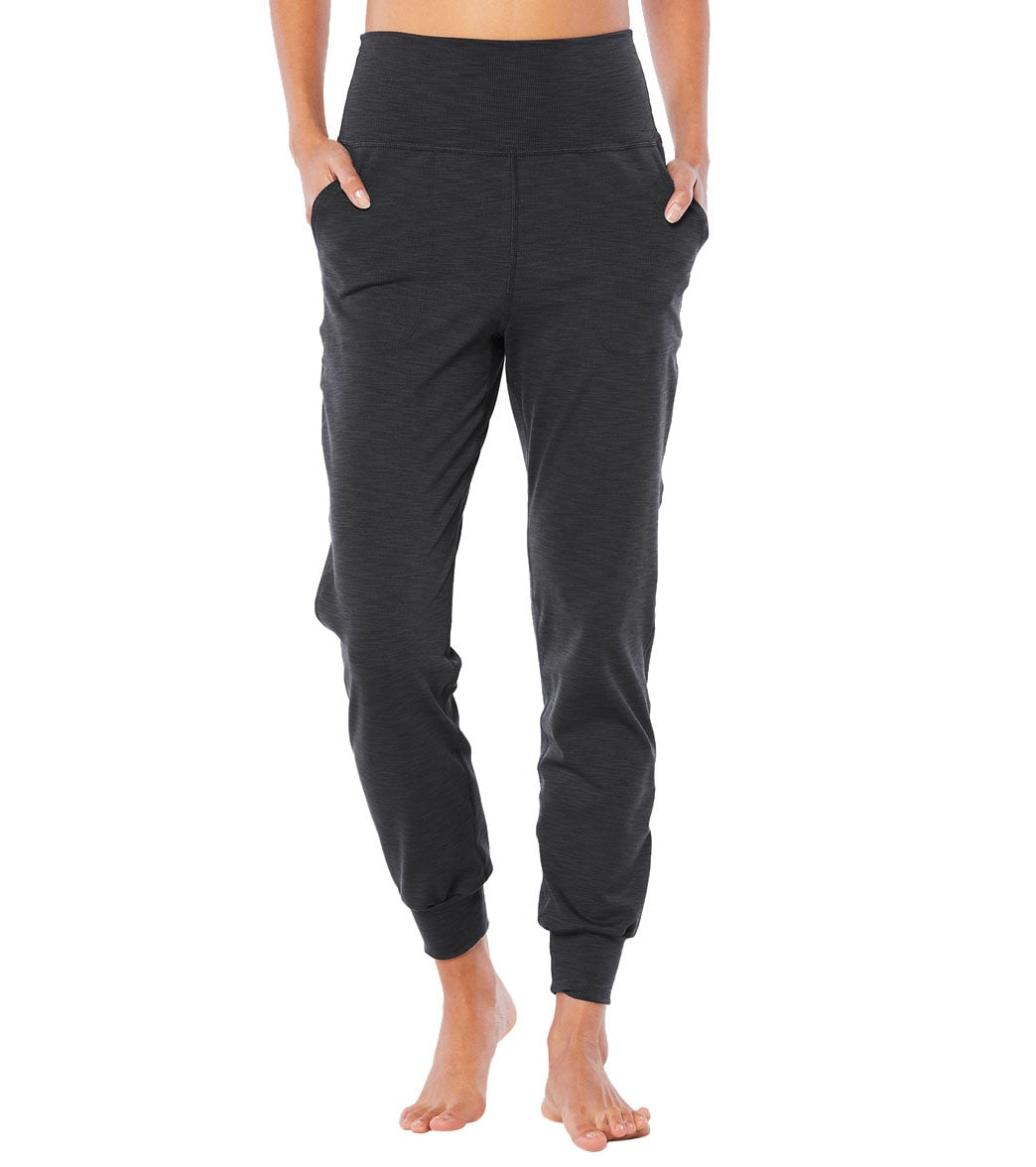 Beyond Yoga Heather Rib Midi Jogger Pants - Black Moisture Wicking