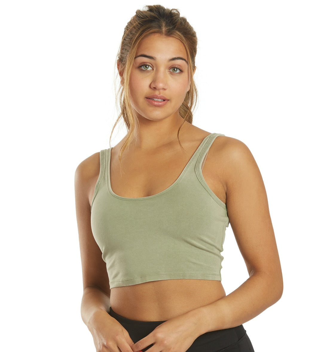 Free People Hot Shot Yoga Cami - Cargo Khaki Cotton Top