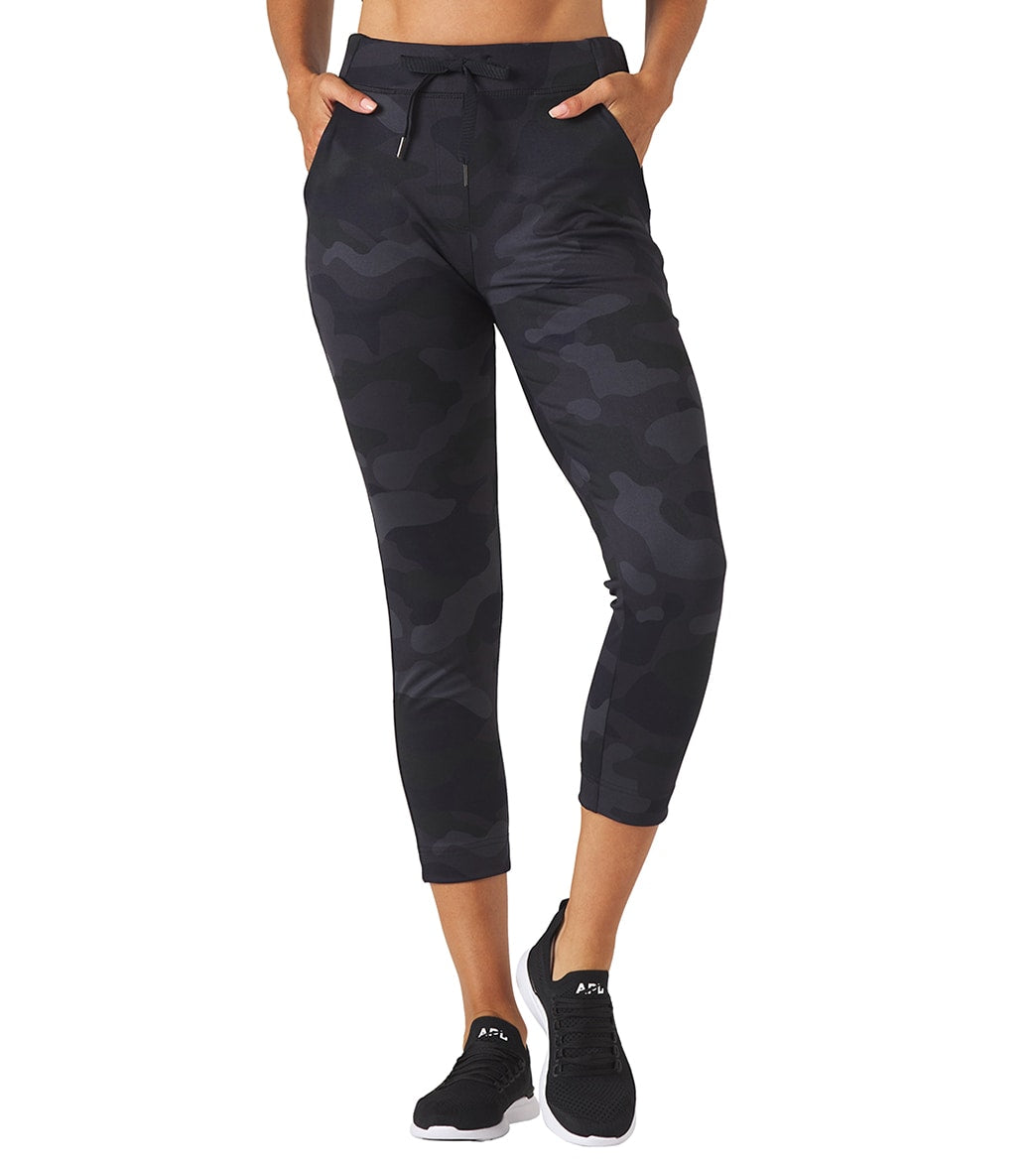 Glyder Jet Set Crop Jogger Pants - Black Camo Print - Spandex