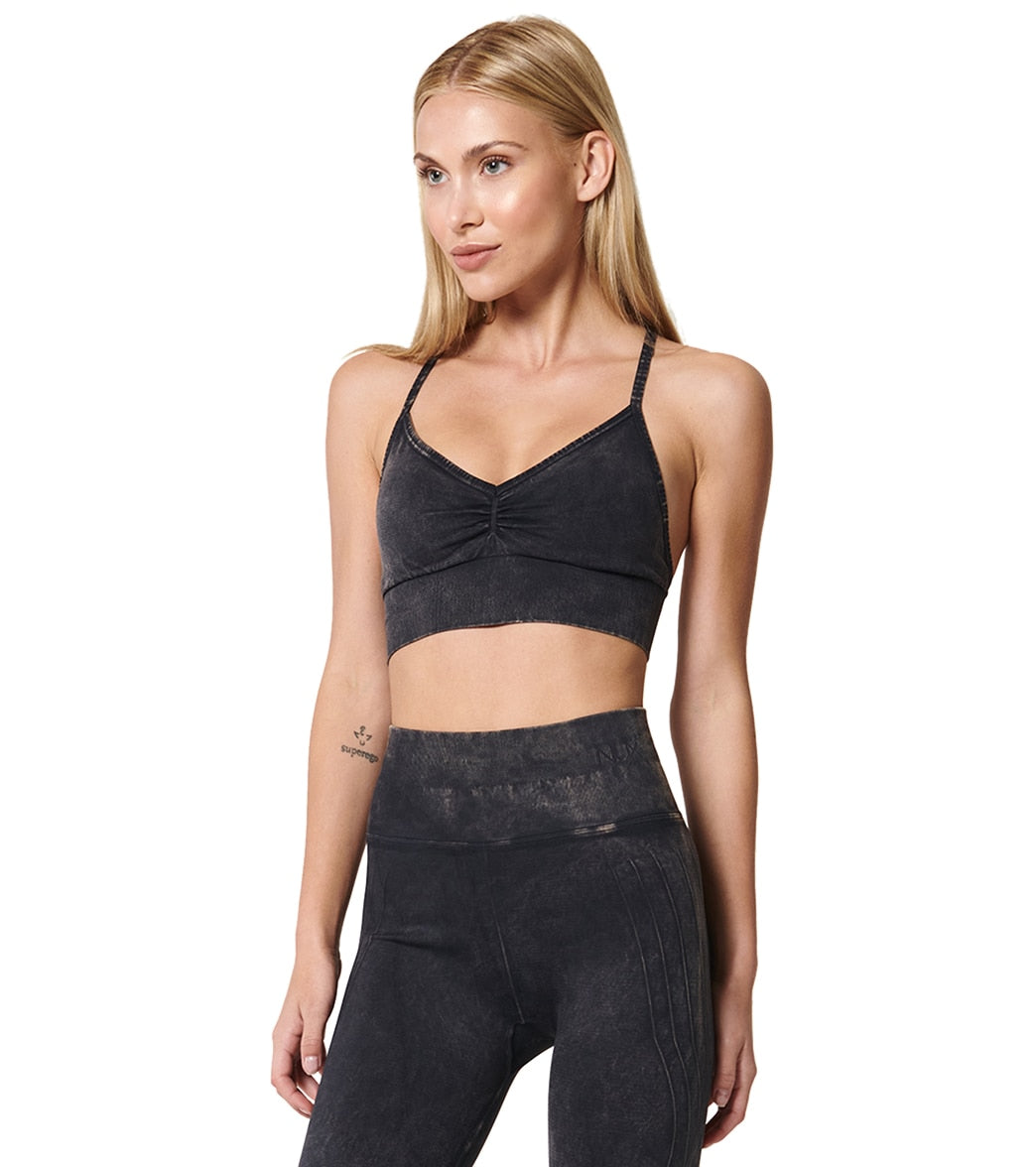 NUX Paloma Mineral Wash Yoga Sports Bra - Black Spandex