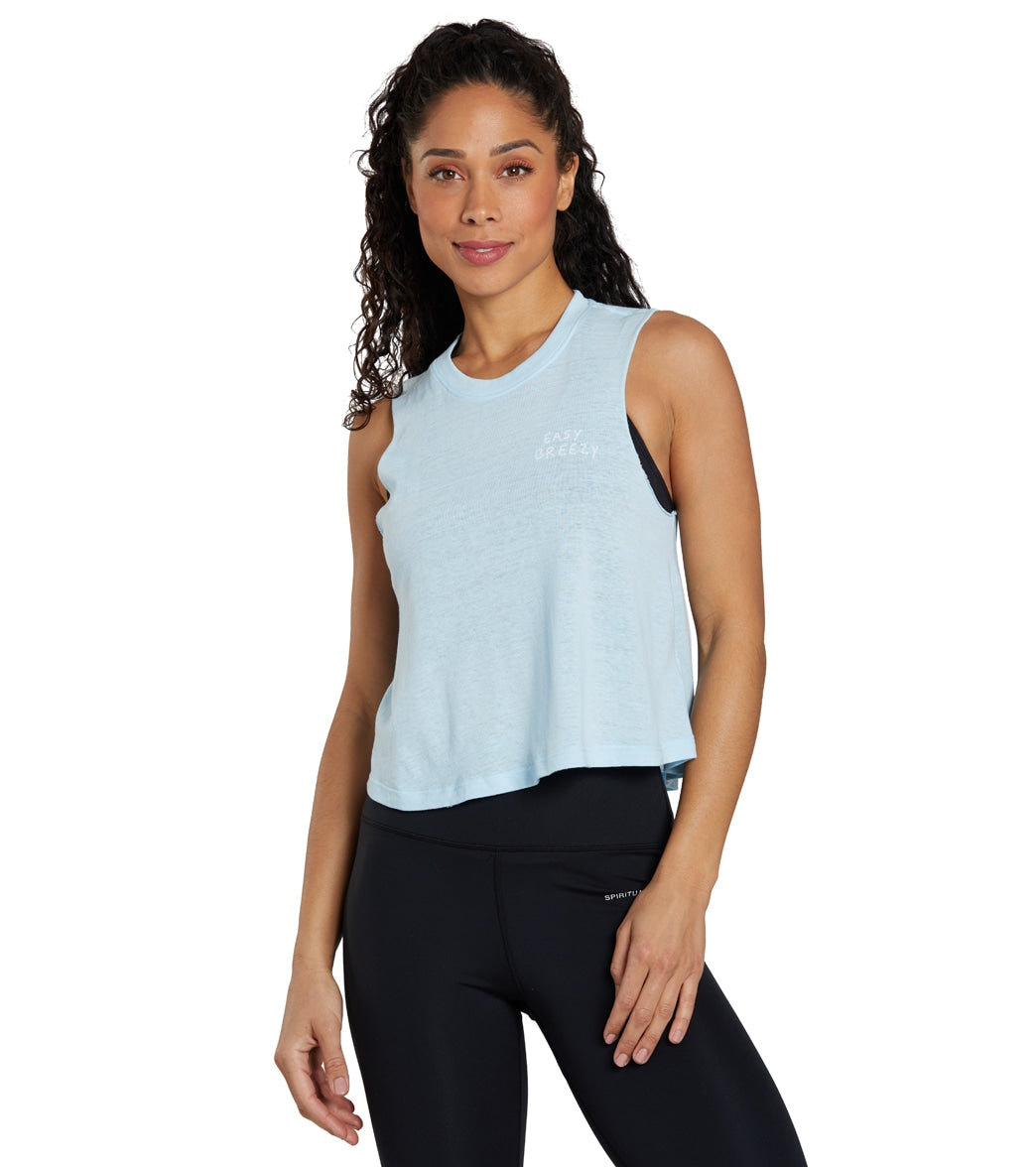 Spiritual Gangster Breezy Crop Tank Top - Sky Cotton