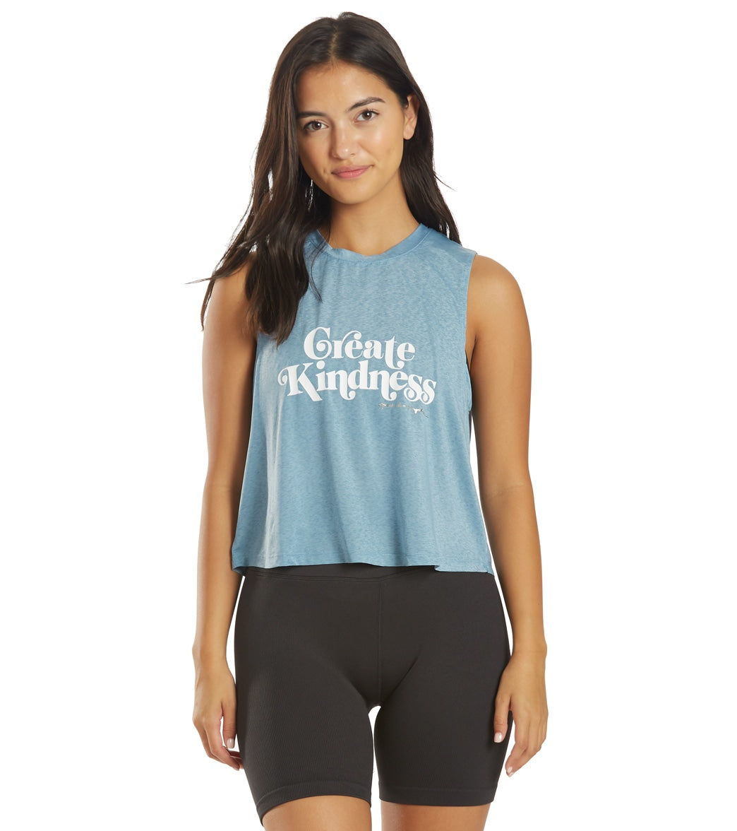 Spiritual Gangster Kindness Active Crop Tank Top - Seascape Spandex Moisture Wicking