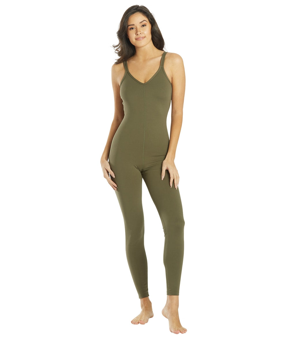 Everyday Yoga Radiant Solid Strappy Back Long Leotard 28-inch - Dark Olive X-Small Spandex