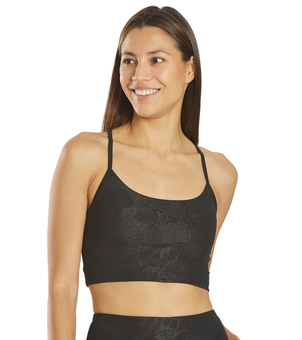 Marika Ivy Sports Bra - Black Wildflower Emboss - Spandex Moisture Wicking