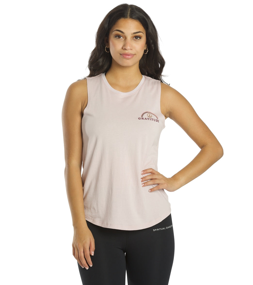 Spiritual Gangster Gratitude Muscle Tank Top - Quartz Cotton