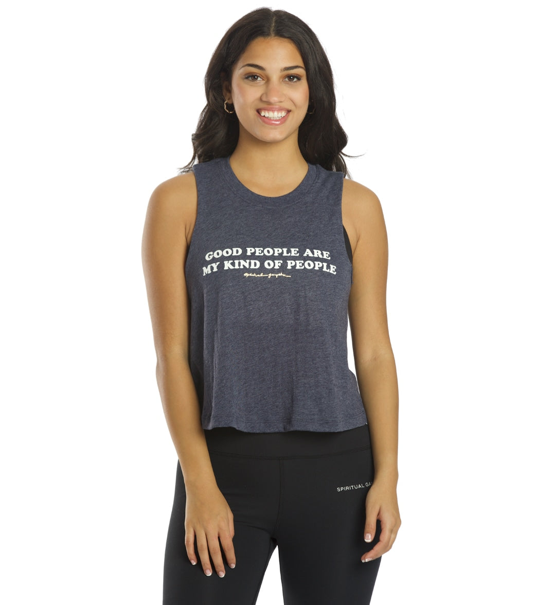 Spiritual Gangster Good Crop Tank Top - Heather Night Cotton