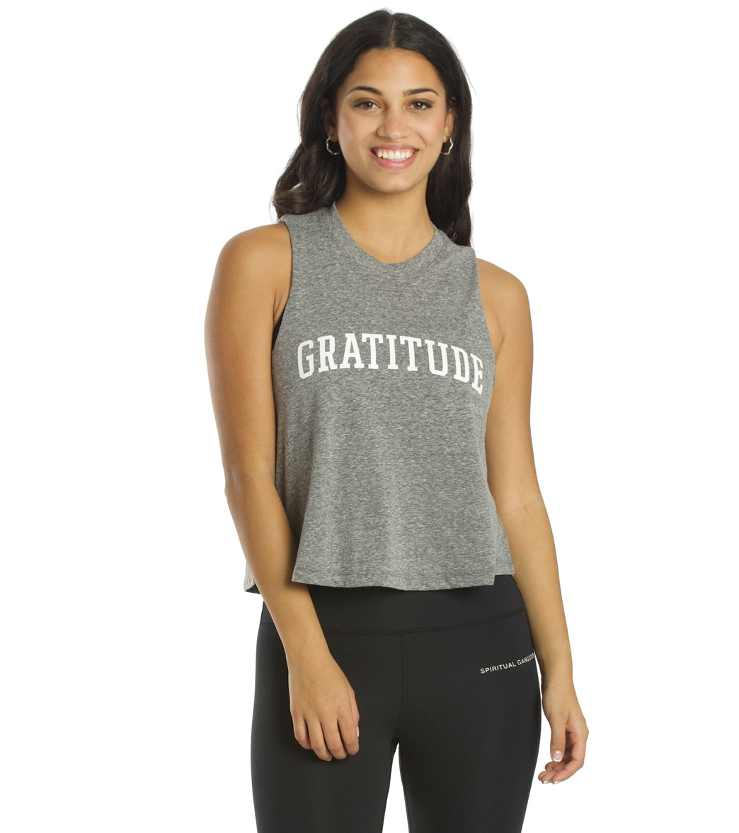 Spiritual Gangster Gratitude Crop Tank Top - Heather Grey Cotton