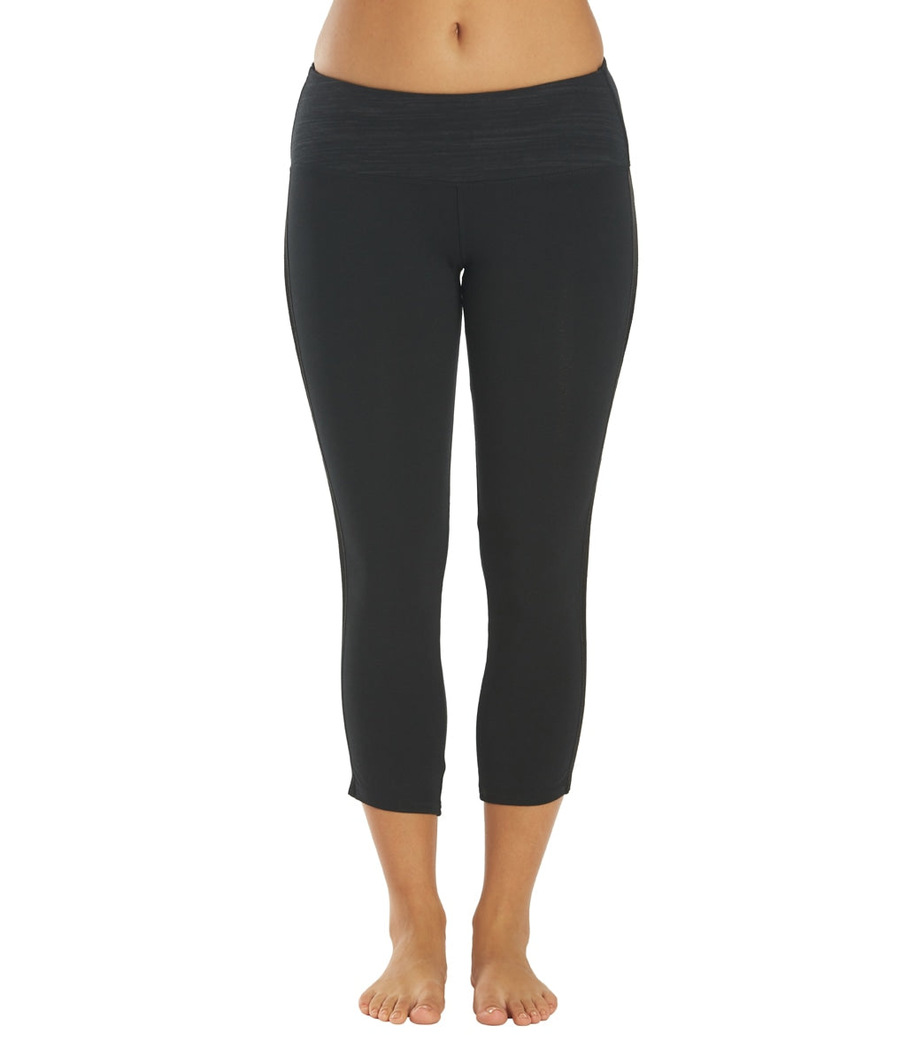 Hard Tail Women's Racer Stripe Flat Waist Ankle Leggings - Black Cotton