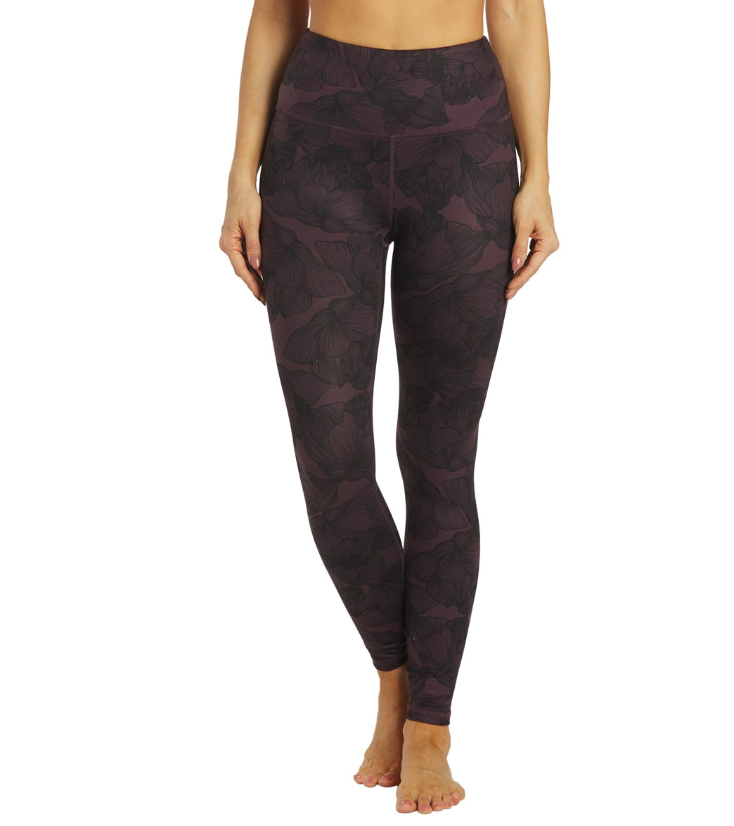 Marika Contender Lux 27-inch Yoga Leggings - Wild Plum Floral Outline Spandex Moisture Wicking