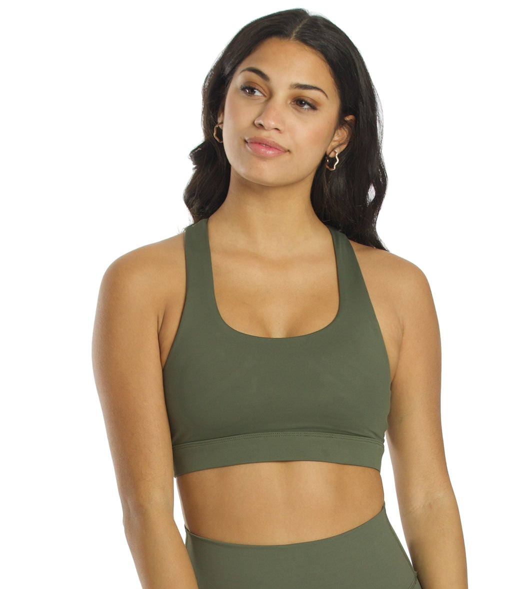 All Fenix Criss Cross Back Yoga Sports Bra - Olive Green Spandex