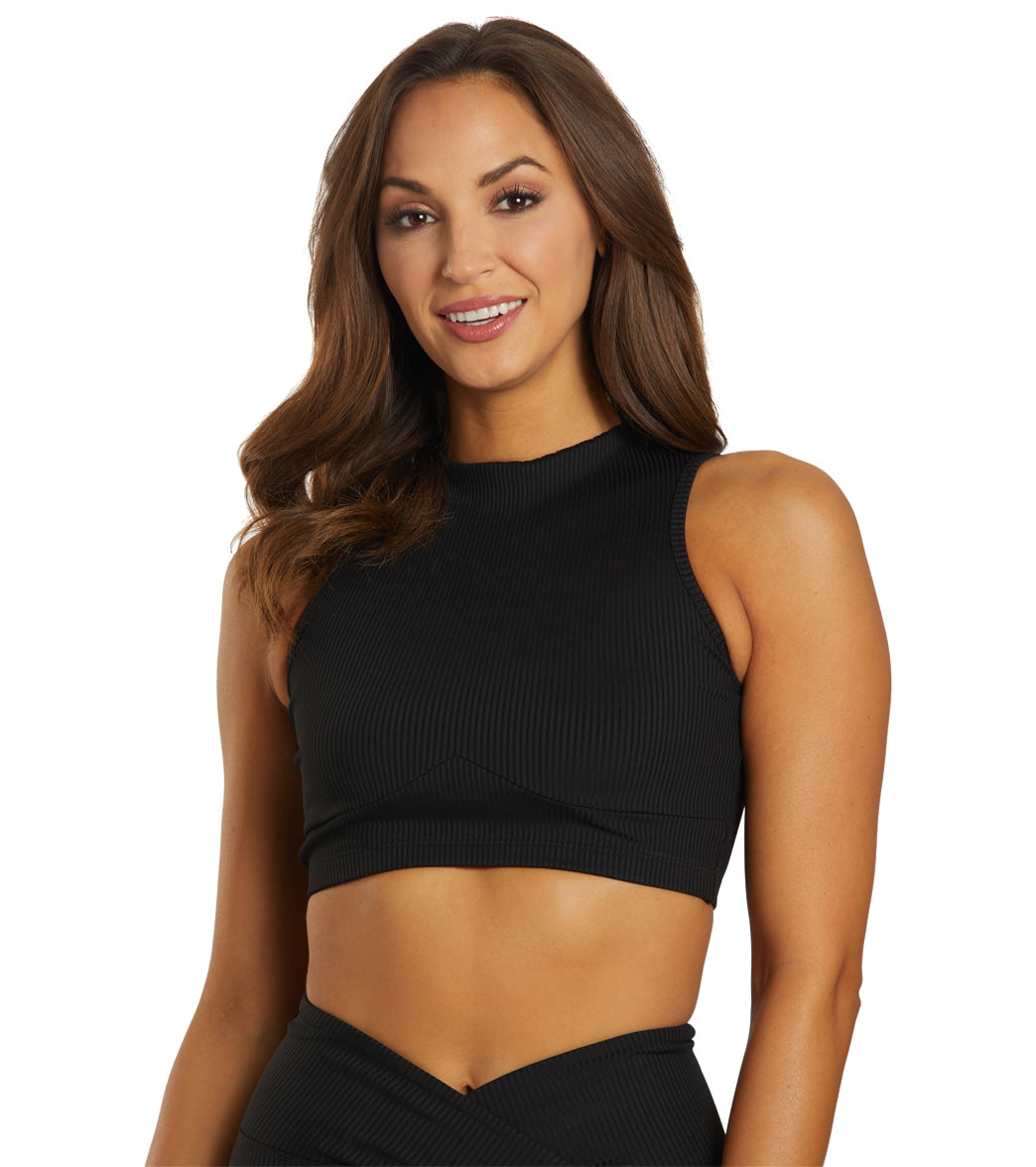 Year of Ours Ribbed Mock Neck Bra - Black - Spandex