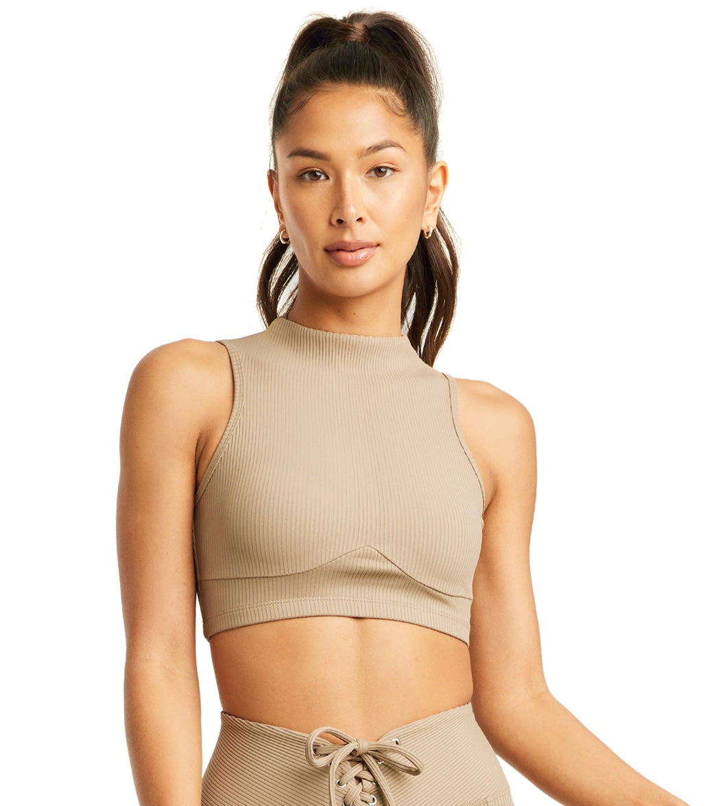 Year of Ours Ribbed Mock Neck Bra - Caribou - Spandex