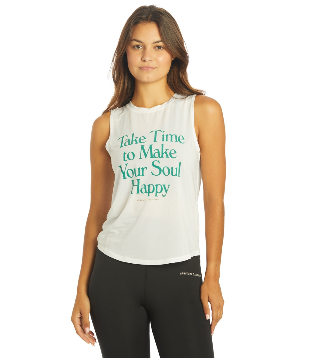 Spiritual Gangster Happy Active Muscle Tank Top - White Spandex