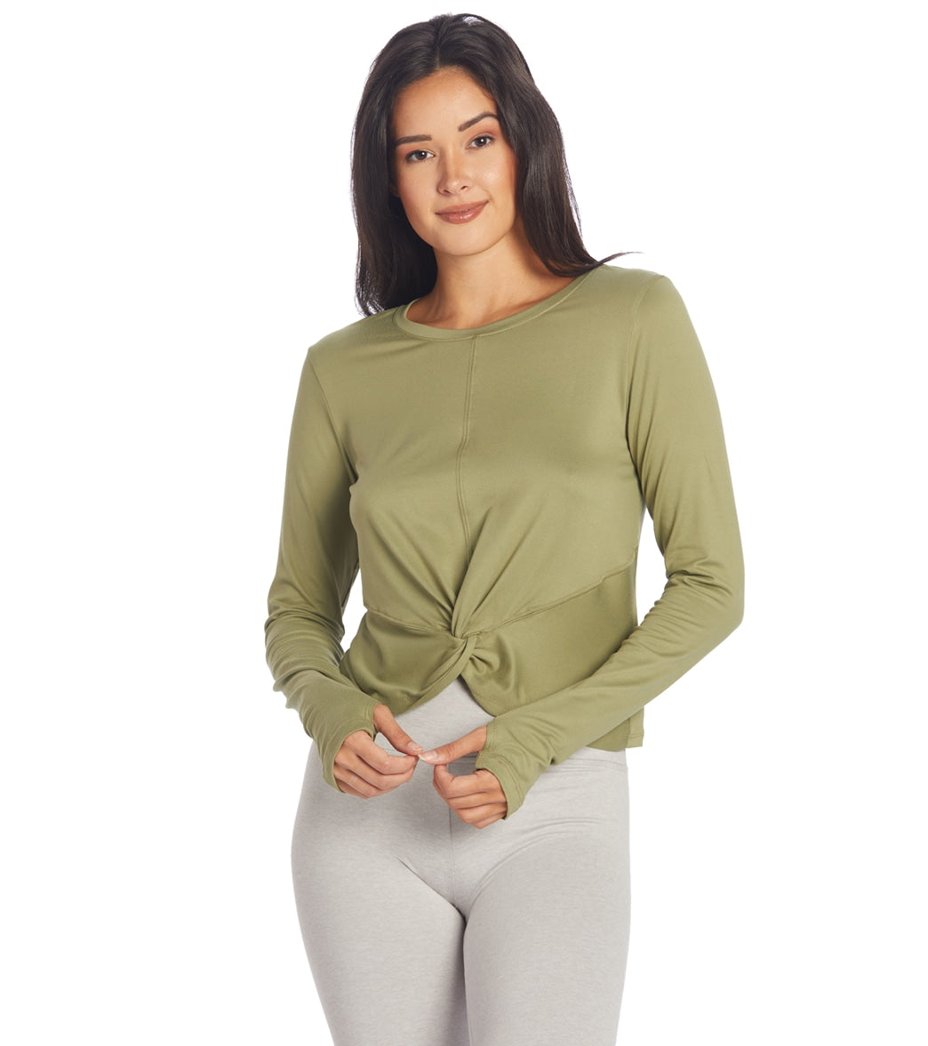 Solid Yoga Wrap Top with Long Sleeves