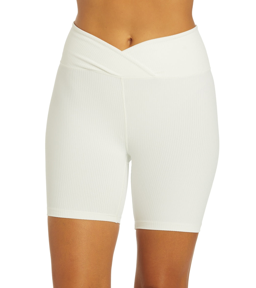 Year of Ours Ribbed V Waist Biker Short - White - Spandex