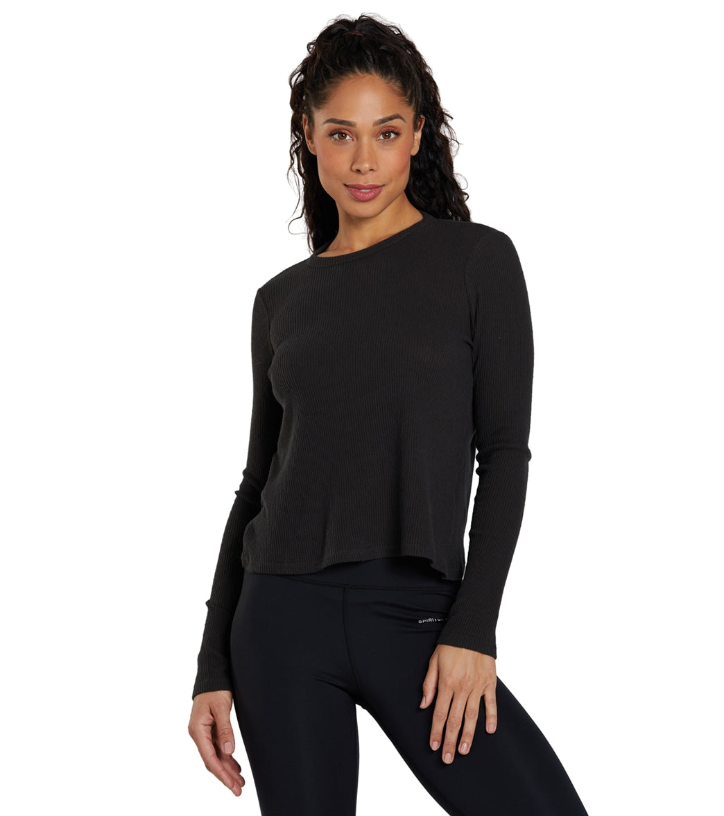 Spiritual Gangster Twist Long Sleeve Ballet Rib Top - Vintage Black Spandex