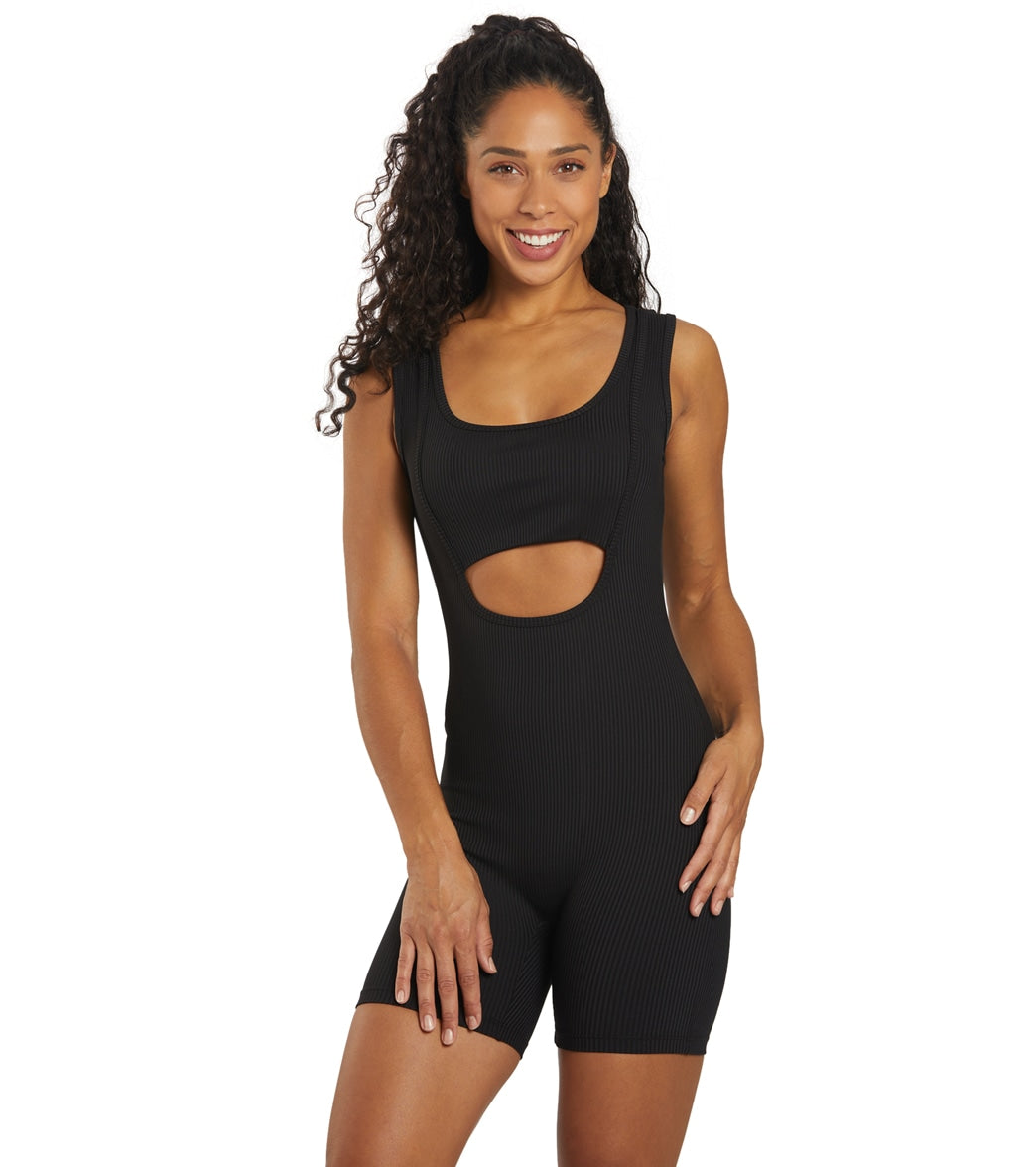 Year of Ours Ribbed Biker Onesie - Black - Spandex