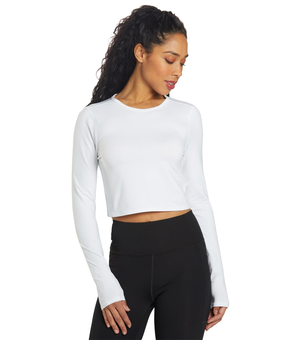 Girlfriend Collective RESET Cropped Long Sleeve T-shirt - Ivory - Spandex