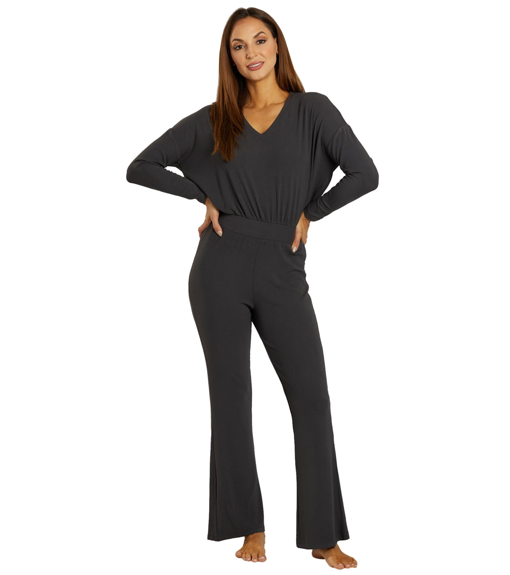 Spiritual Gangster V Neck Jumpsuit - Vintage Black Spandex