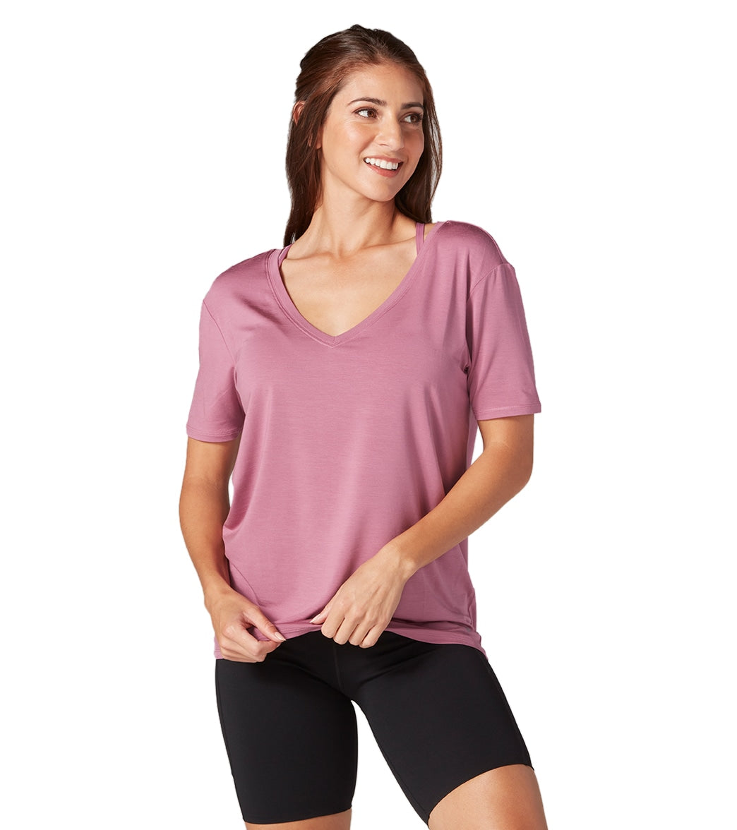 Apana NEW Women's Activewear Top Yoga Pink Short Sleeve V-neck Size S. AW
