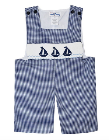 Vive la Fete blue and white checked sailboat overalls