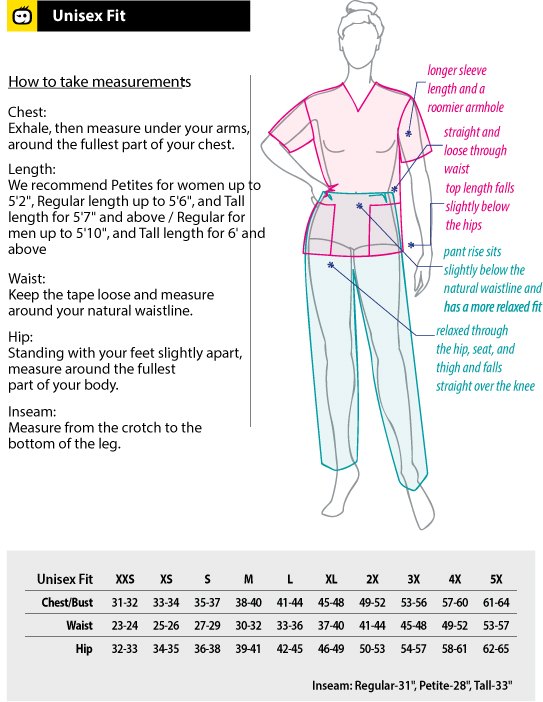 Size guides for women, men, and unisex