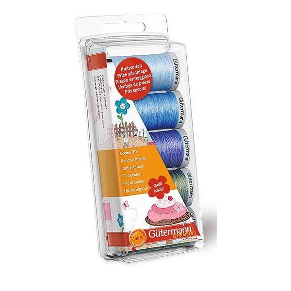 GUTERMANN SEWING THREAD SET - COTTON 30 - 5 X 300M REELS - COLOUR 1  YELLOW/RED – Little Legs Fabrics