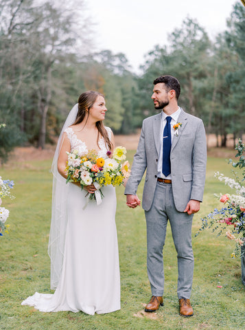 bride and groom wedding floral