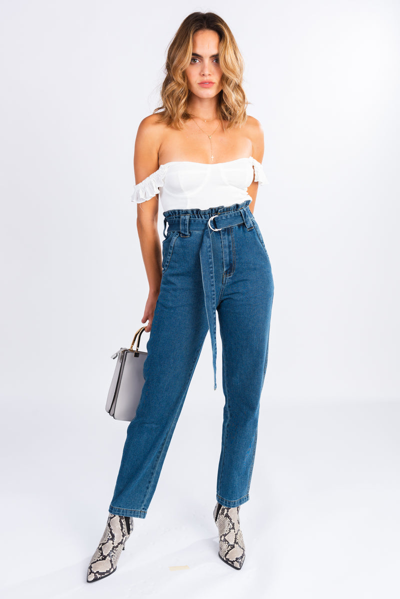 paper bag high waisted jeans