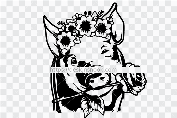 Download Pig Head Svg Pig With Flowers On Head Pig Wreath Pig Floral Pig Cu Designs Nook