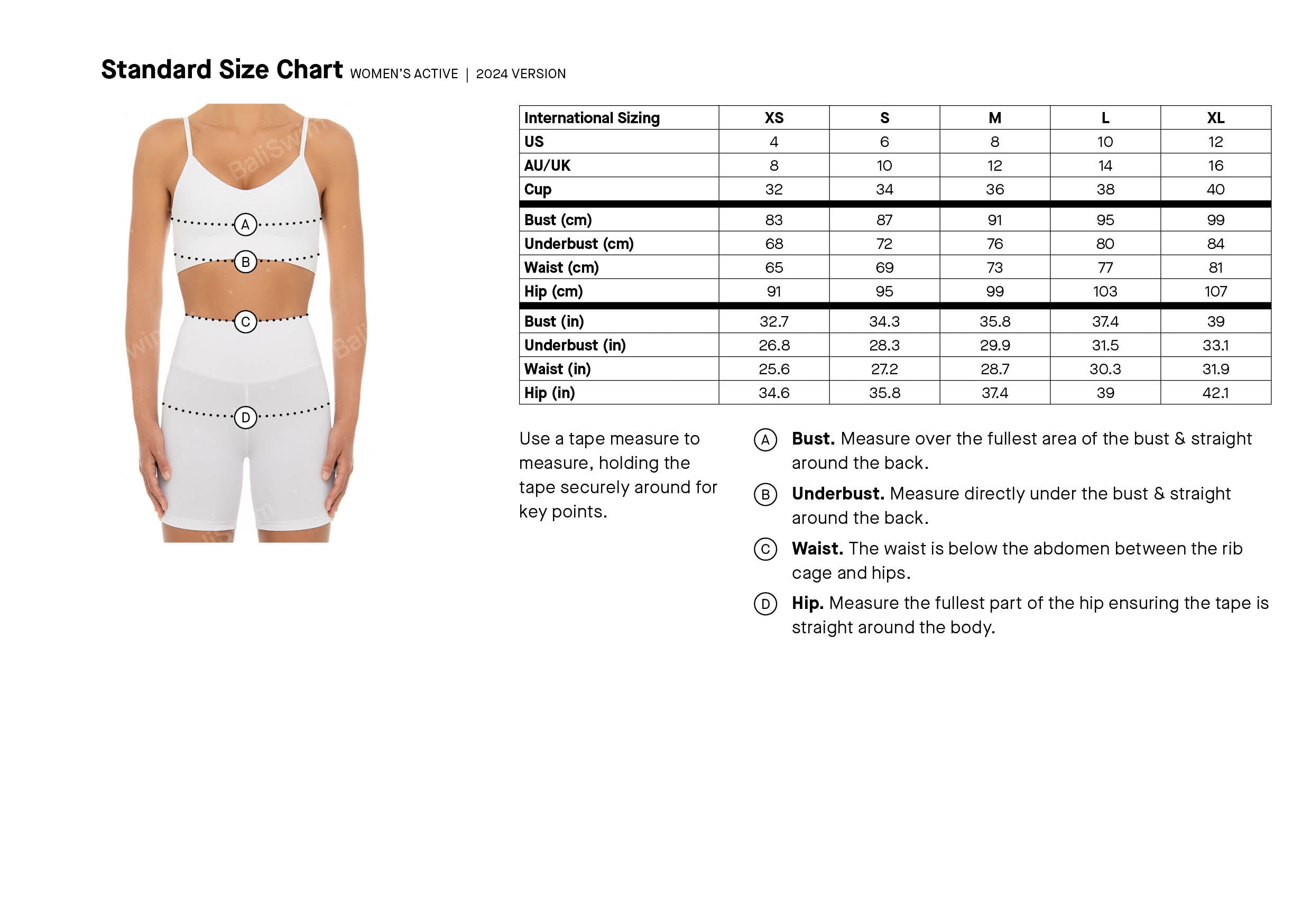 Women's Active Size Chart