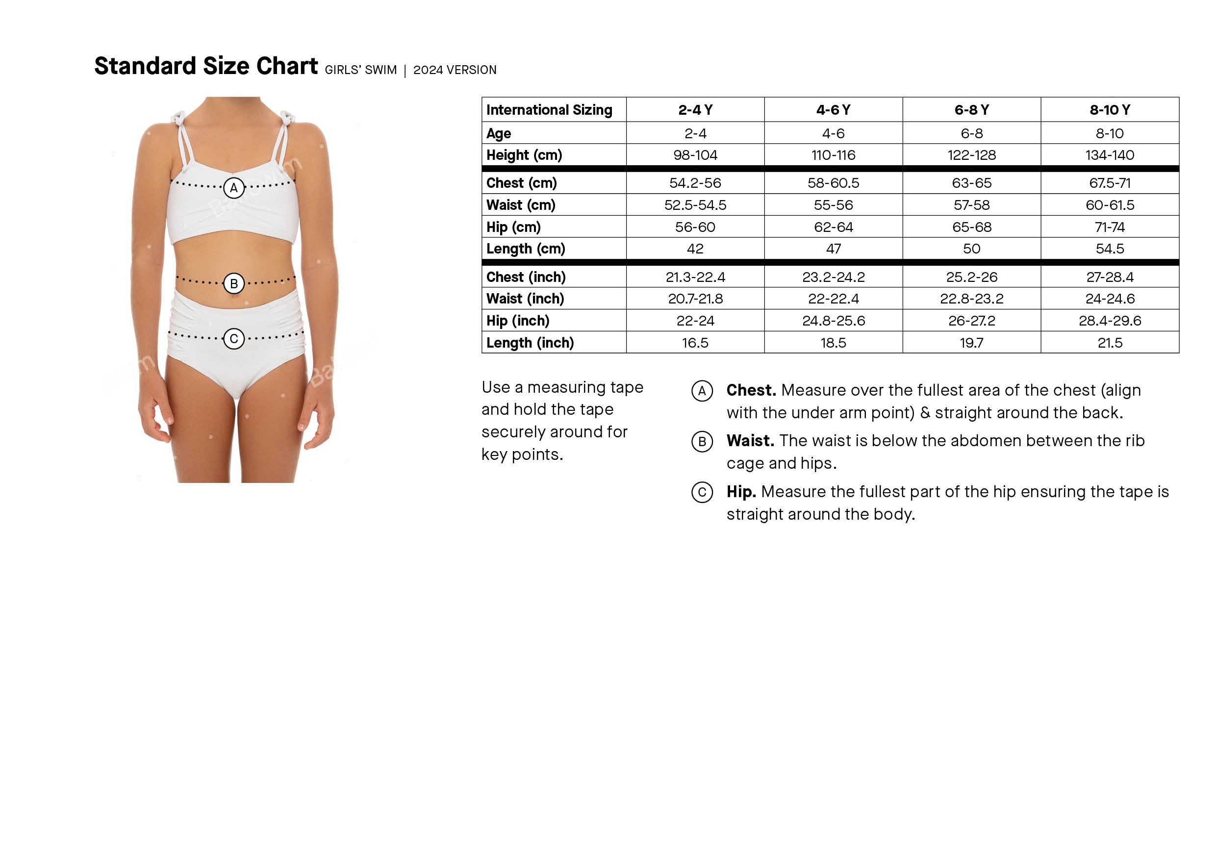 Size Guide Bali Swim