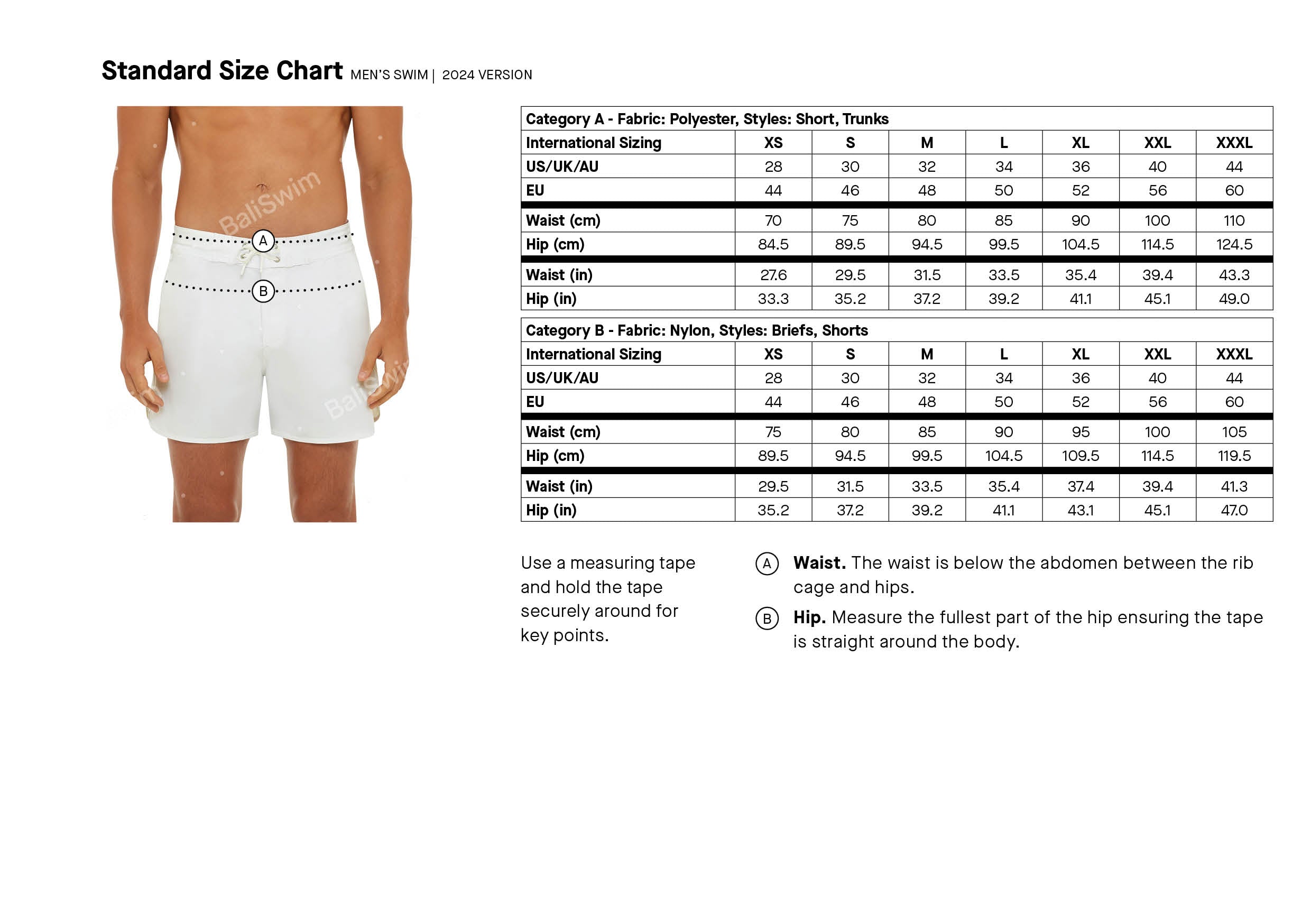 Kendall And Swim Size Chart