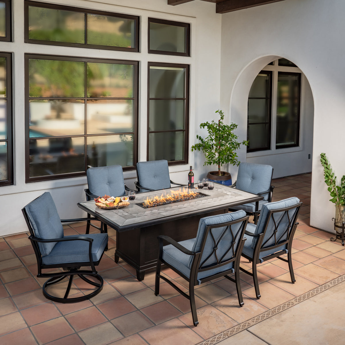 indigo 7 piece fire dining set