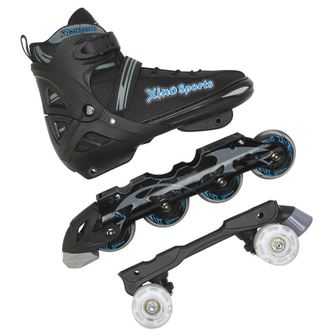 Interchangeable roller skate and inline hockey skate combo - Xino Sports