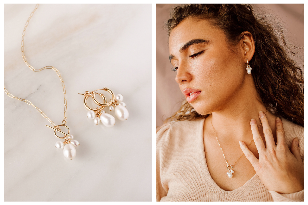 NOLIA Jewelry Verona Pearl Necklace + Hoop Earrings