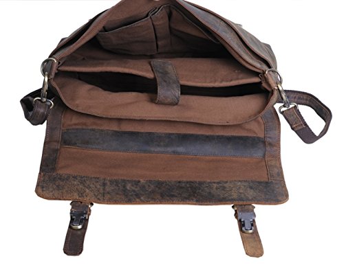 komalc 15 inch retro buffalo hunter leather laptop messenger bag