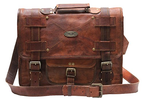 DHK 18 inch Vintage Handmade Leather Messenger Bag for Laptop Briefcase Best Computer