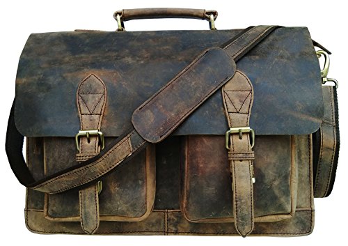 komalc 15 inch retro buffalo hunter leather laptop messenger bag