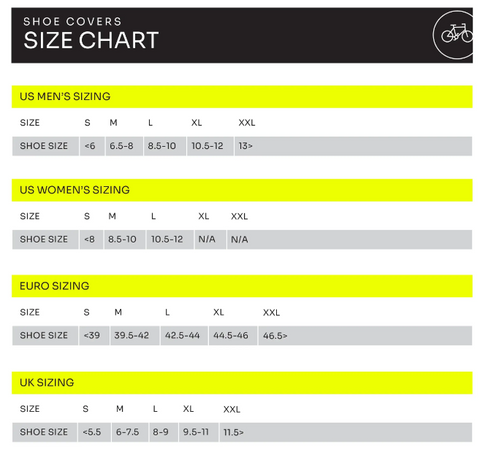 Pearl Izumi Shoe Cover Size Chart