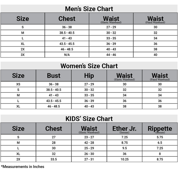 Zoic Ether Shorts Size Chart