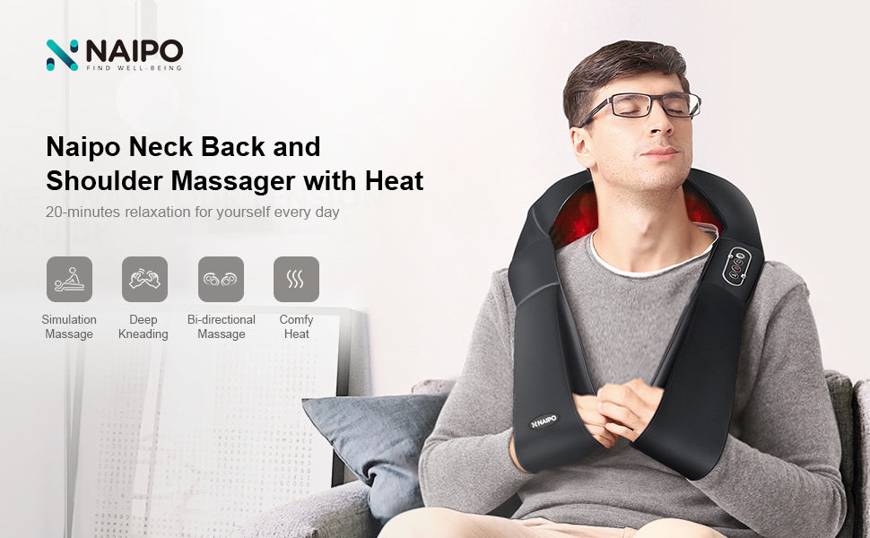 Naipo Shiatsu Back and Neck Massager with Heat Deep Kneading Massage for  Neck, Back, Shoulder, Foot and Legs, Use at Home, Car, Office 