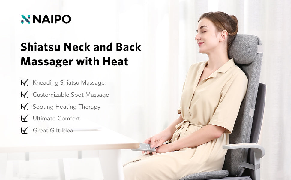 Naipo Shiatsu Massage Cushion with Heat and Vibration, Massage Chair P –  MAXKARE