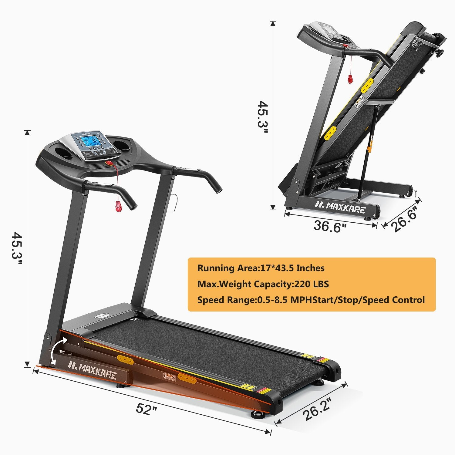 MaxKare Treadmill Auto Incline Folding Treadmill for Home with 12-Level