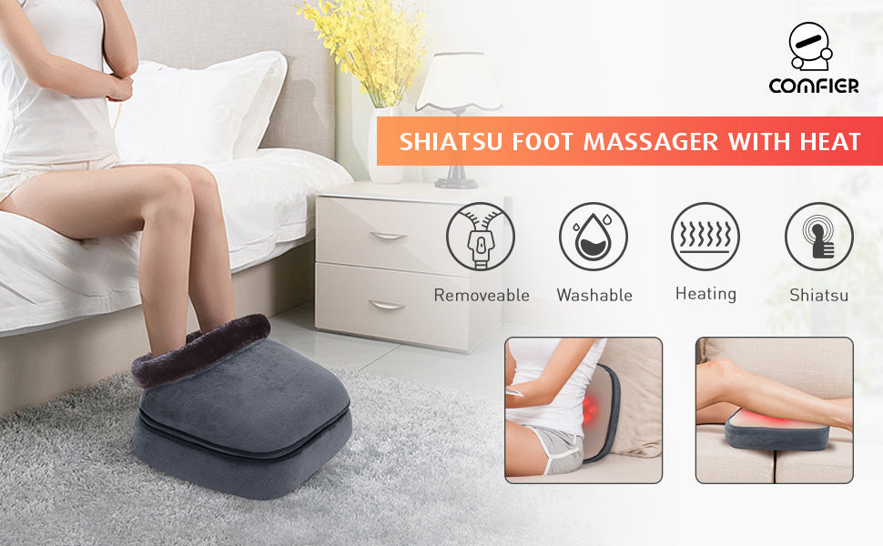 Comfier Shiatsu Foot Massager with Heat Feet Warmer Massage Machine  Electric Heating Pad for Back, Gift For Women Men 