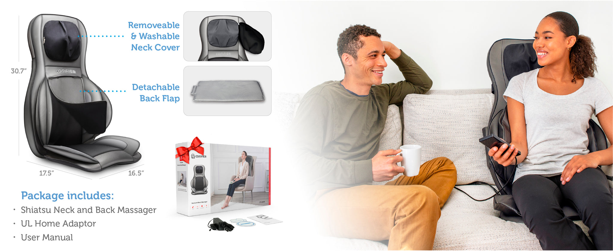 Comfier Adjustable Air Compress & Shiatsu Neck & Back Massager