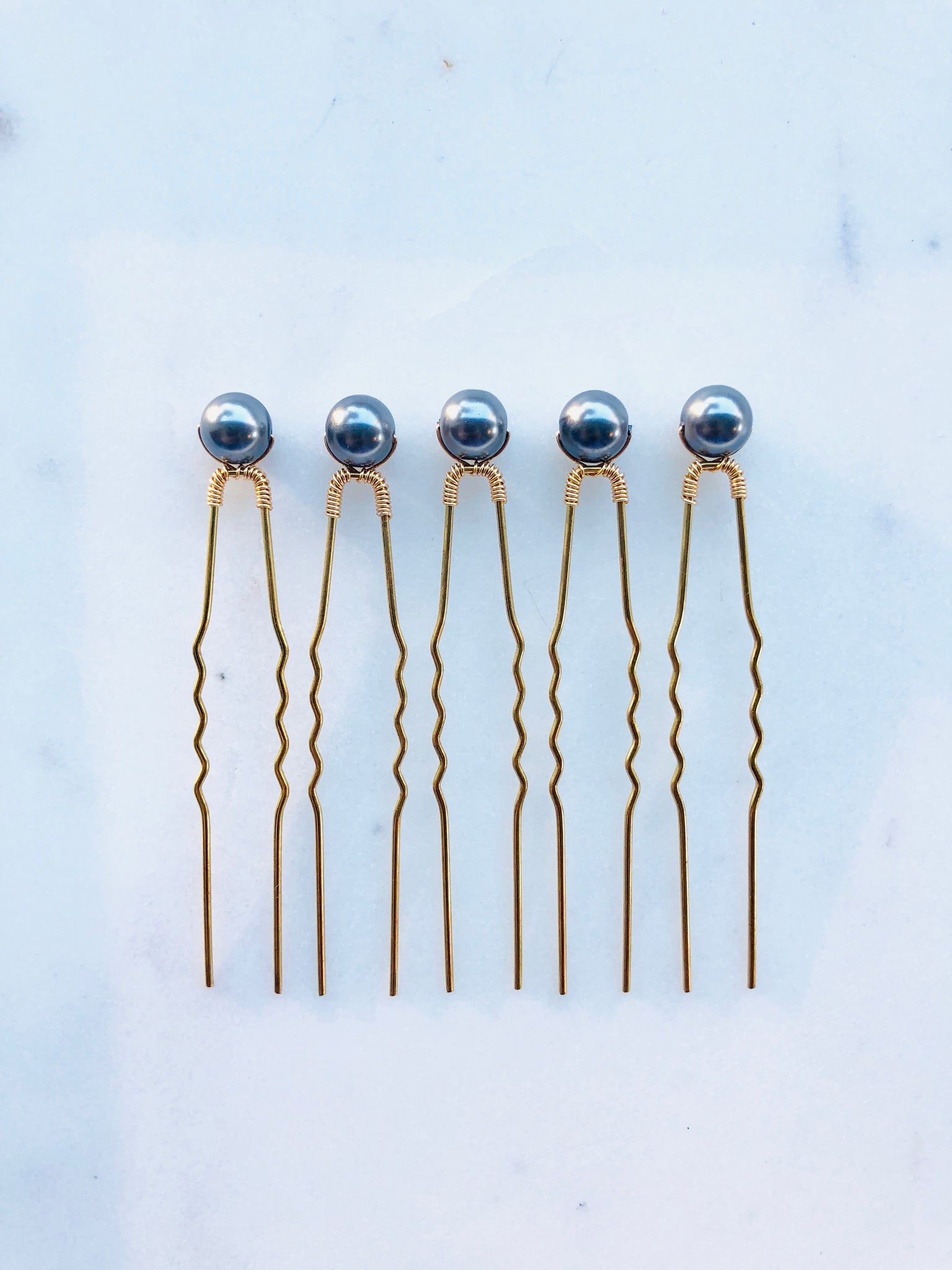 Set Of Dark Grey Pearl Hair Pins 3 Gray Hair Pins Bridal