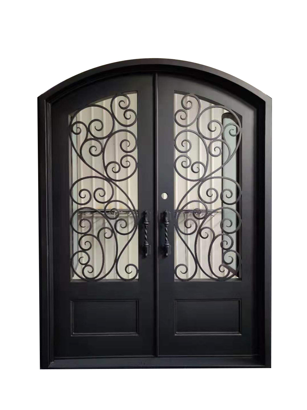 Canton Model Double Front Entry Iron Door With Tempered Rain Glass Dar